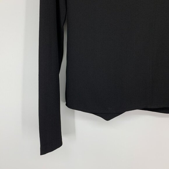 WAYF Top Black Long Sleeve Keyhole Choker V Neck Wrap Front Blouse - Picture 9 of 11